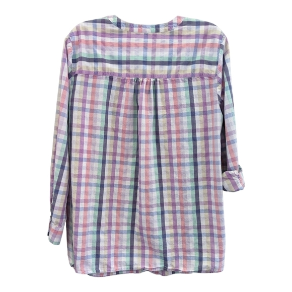 Talbots Cotton&Lyocel pastel check button up high low sleeve blouse,size 2X, EUC - Picture 2 of 4